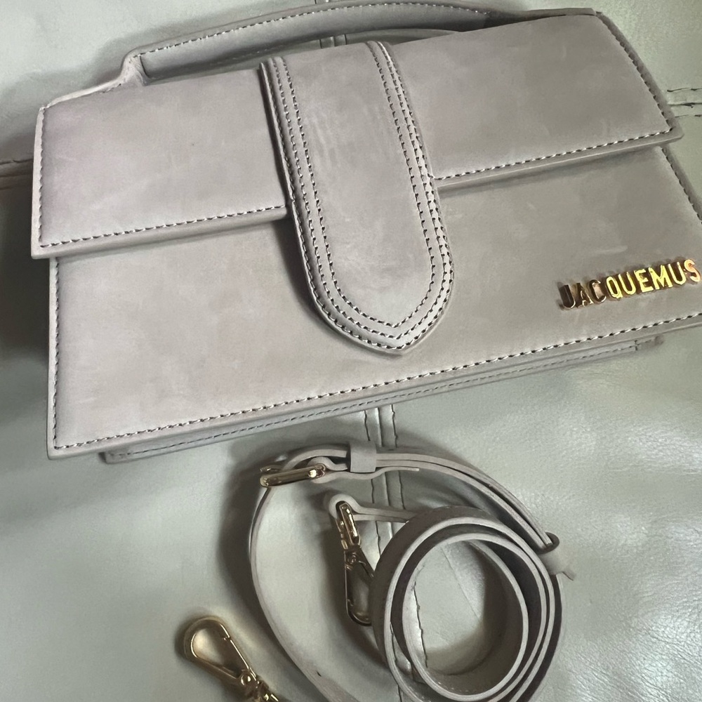 Jacquemus Taupe Clutch with Gold Logo